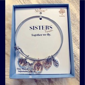 Sisters Forever stainless steel adjustable charm bracelet
